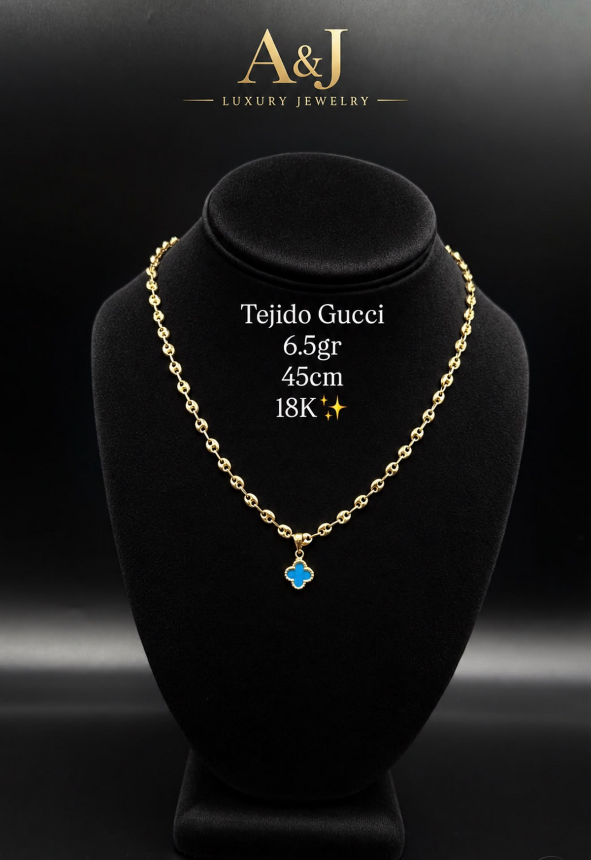18K Italian Gold Gucci Link Clover Necklace | 6.5g | 45cm