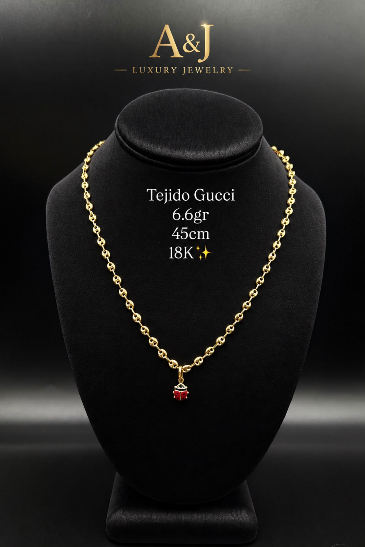 18K Italian Gold Gucci Link Ladybug Necklace | 6.6g | 45cm